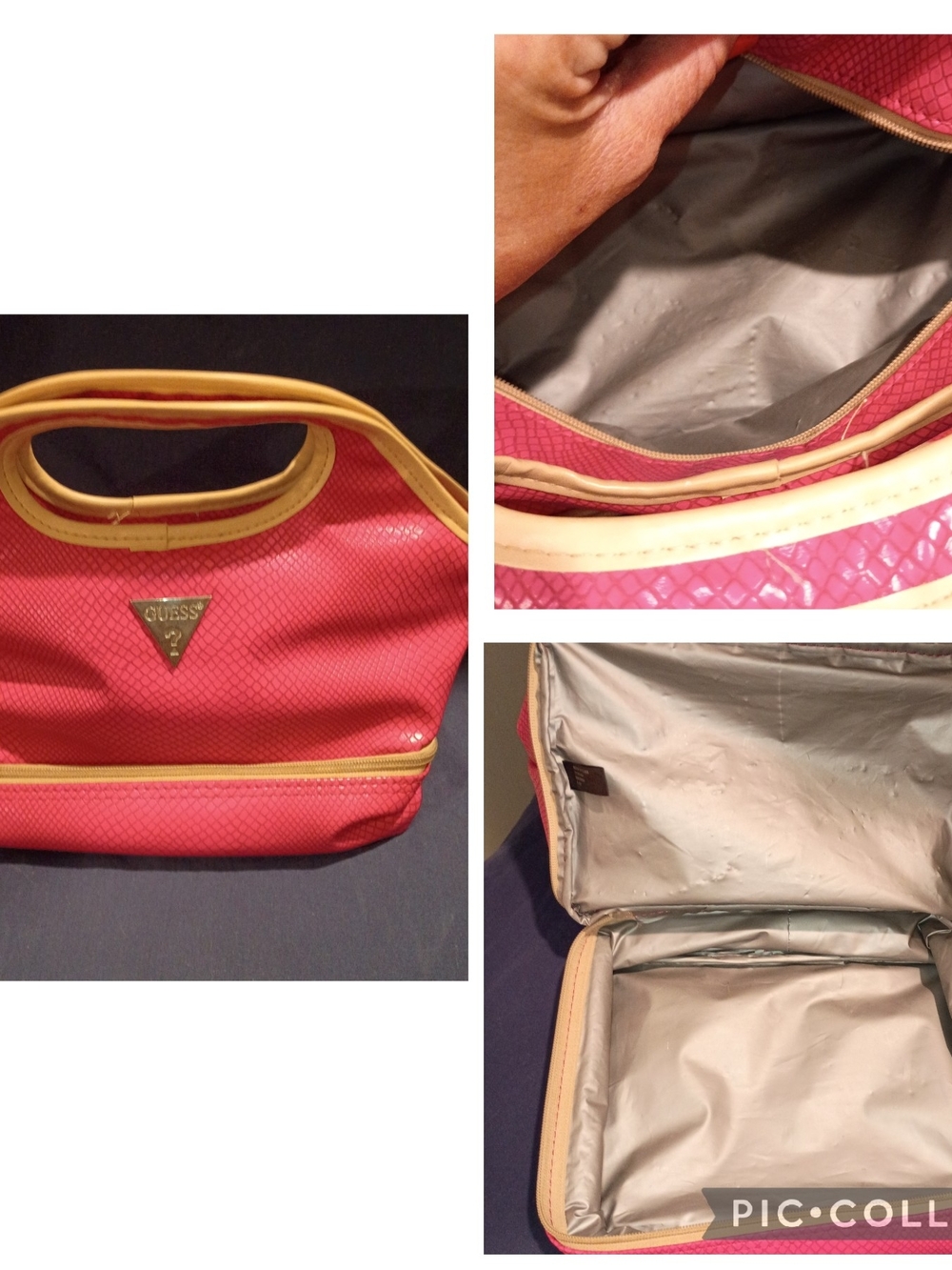 GUESS Pink and Cream Quilted Cosmetic Case